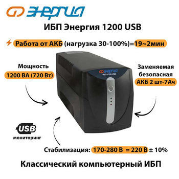 Энергия ИБП 1200 USB - ИБП и АКБ - ИБП для компьютера - . Магазин оборудования для автономного и резервного электропитания Ekosolar.ru в Пензе