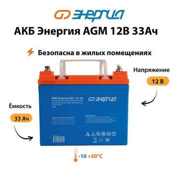 Аккумулятор для ИБП Энергия AGM 12v 33Ah - ИБП и АКБ - Аккумуляторы - . Магазин оборудования для автономного и резервного электропитания Ekosolar.ru в Пензе