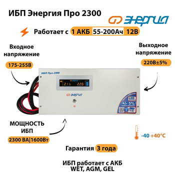 Энергия ИБП Про 2300 12В - ИБП и АКБ - ИБП для котлов - . Магазин оборудования для автономного и резервного электропитания Ekosolar.ru в Пензе