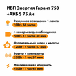 ИБП Энергия Гарант 750 + Аккумулятор S 75 Ач - 12В (450Вт - 91мин) - ИБП и АКБ - ИБП для котлов - . Магазин оборудования для автономного и резервного электропитания Ekosolar.ru в Пензе